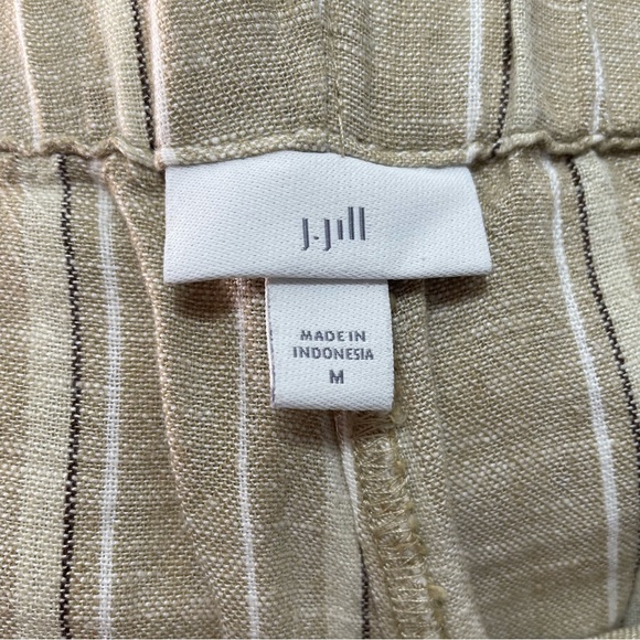 J. Jill Tan Striped Linen Blend Split Hem Wide Leg Cropped Women's Size M - Picture 8 of 13